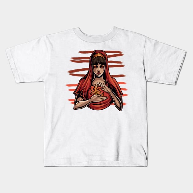 Red woman with fire hands Kids T-Shirt by nsmar4211